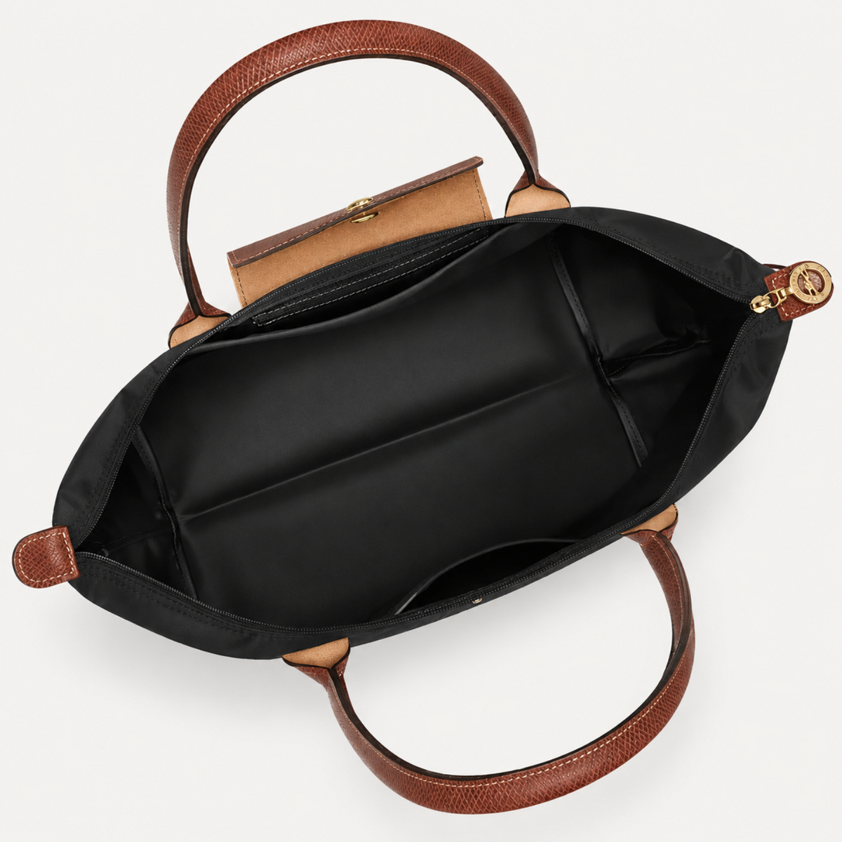 Longchamp Le Pliage Tote Bag - Black ( Brown Handles )