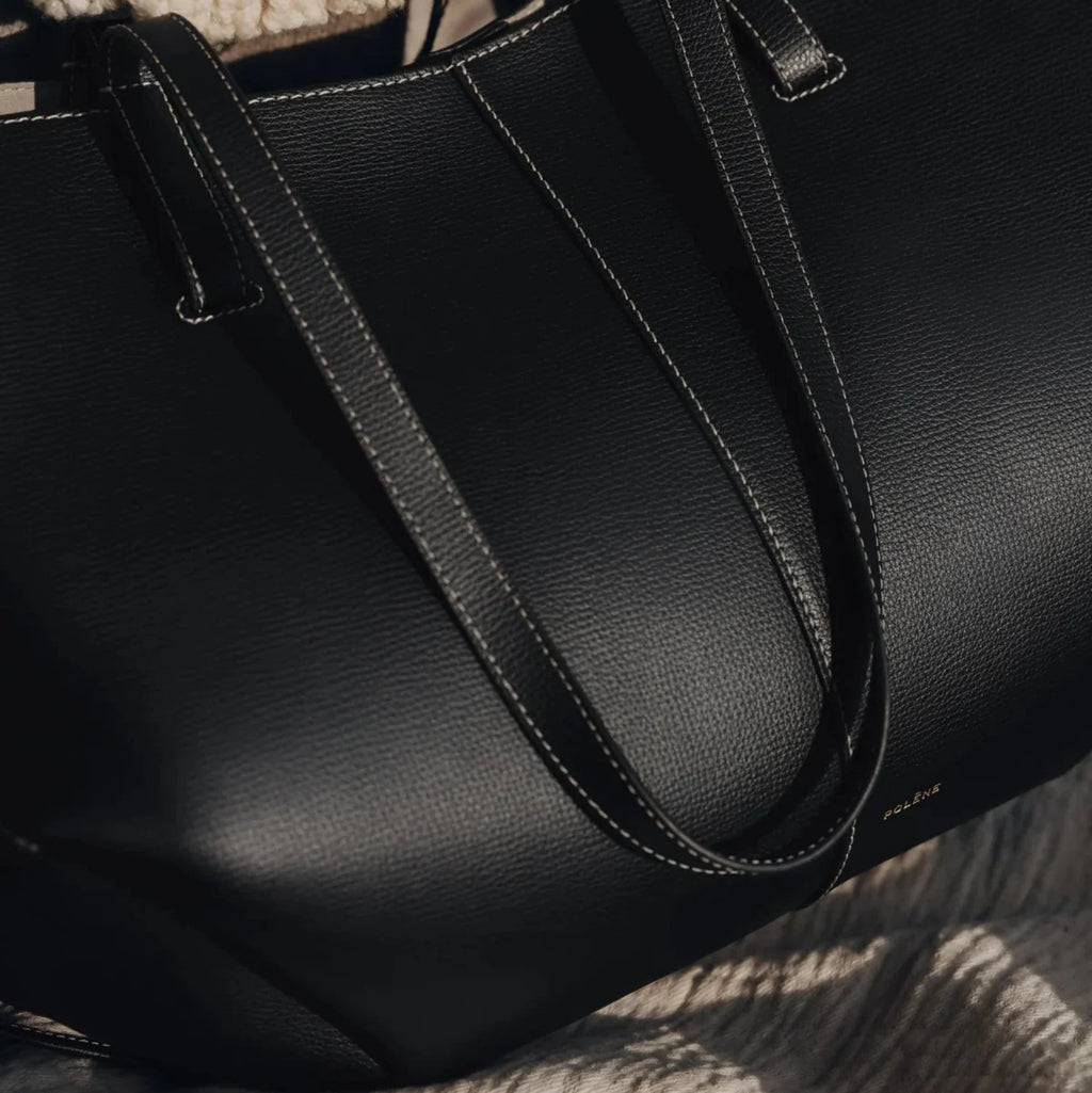Polène Cyme Tote - Black (White stitching)